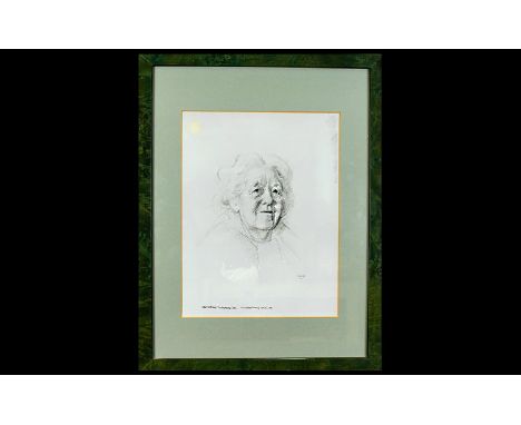Michael Noakes VPRO1,RP 1933 - 2018 Pencil Sketch of Dame Margaret Rutherford OBE 1892 - 1972. Signed and Dated by Michael No