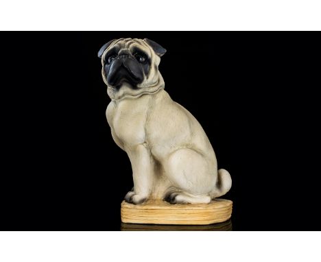 A Limited Edition Ceramic Resin Figure By North Light Titled Pug Seated Facing Left Fawn Numbered 40 Of 1000, Impressed Marks
