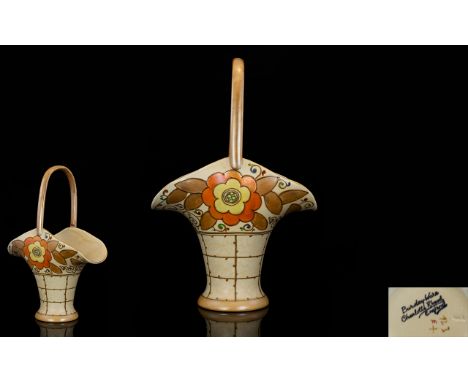 Charlotte Rhead Bursley - Ware Basket, T.L3 Pattern - Trellis Design, Stylished Open Flower Heads. c.1940's. 12.5 Inches - 32