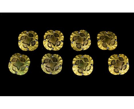 Antique Art Nouveau Buttons A set of eight highly stylised brass buttons circa 1890, unmarked but believed to be Austrian in 