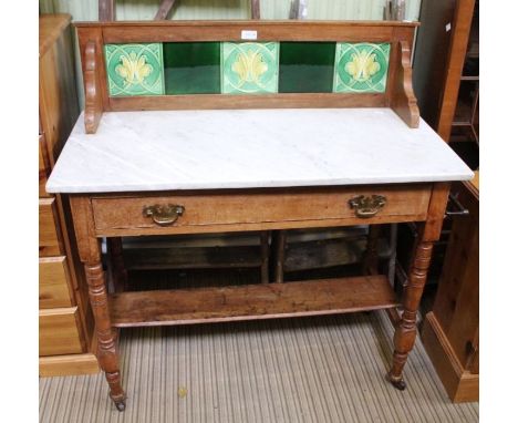 Marble top, tile back wash stand with single full width drawer