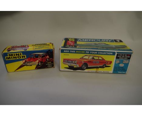 A vintage Fairylite Mini Minor with battery operated lights;&nbsp;together with an AMT '65 Mercury Hardtop 3 in 1 customizing