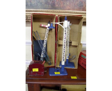 A boxed Hornby O gauge Signals No 1 and another; together with a related O gauge lamp standard and switch. 