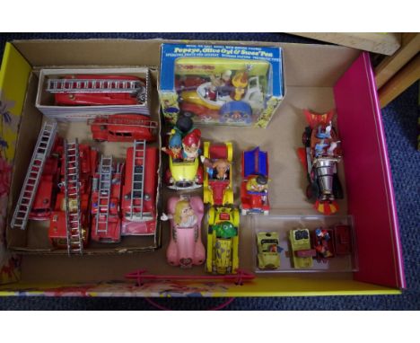 A Dinky Toys Fire Engine, No.955, with box lid only; together with five other unboxed diecast fire vehicles, comprising: Dink