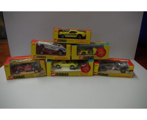 Six Corgi Toys Whizzwheels,&nbsp;comprising: Ford Mustang Organ Grinder, No.166; No:153; No:163; No:150; No:344 &amp; No:342 