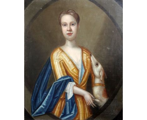 After Sir Godfrey Knelleroil on canvasHalf length portrait of a young man with rearing dog30 x 24.5in.