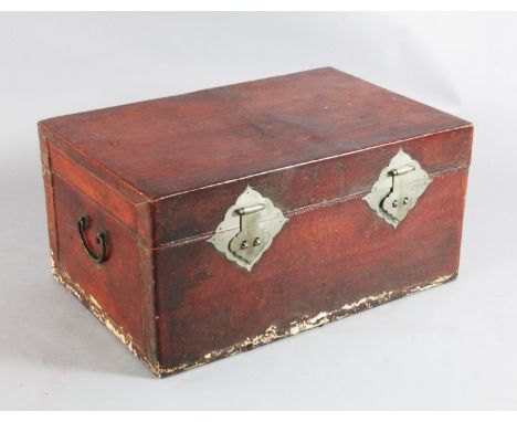 A Chinese lacquered leather trunk, W.2ft 7in.