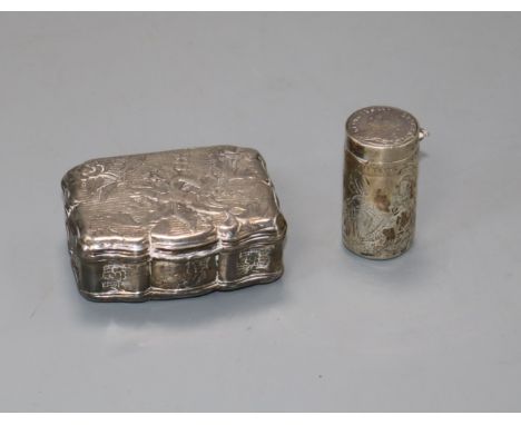 A 19th century Dutch? white metal snuff box and Victorian silver coin case.