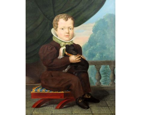 Continental Schooloil on canvasPortrait of a seated child holding a lap dogindistinctly signed31 x 25in.