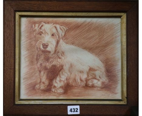 Harold Owen, sepia chalk, portrait of a terrier, signed and dated 1929, 22 x 27cm