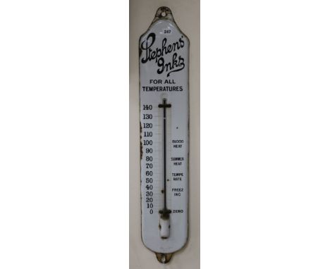 A Stephens Inks "For all Temperatures" enamelled thermometer sign length 93.5cm