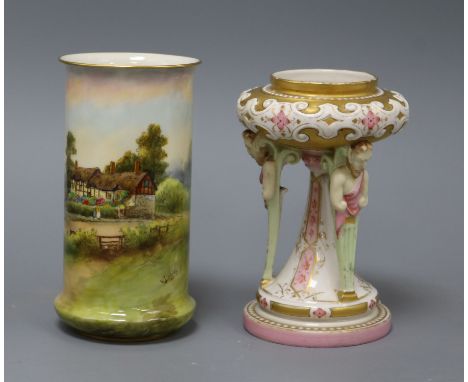 A Royal Worcester 'Anne Hathawys' vase, signed W.Long and a Worcester satyr vase, dated 1867 tallest 14.5cm