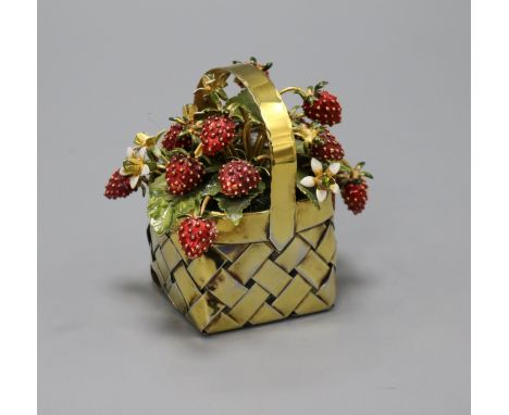 A modern Cartier silver gilt and enamel basket of strawberries table ornament, signed Cartier, with Cartier box, 85mm.