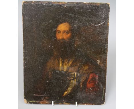19th century English School, oil on millboard, portrait of a 17th century gentleman