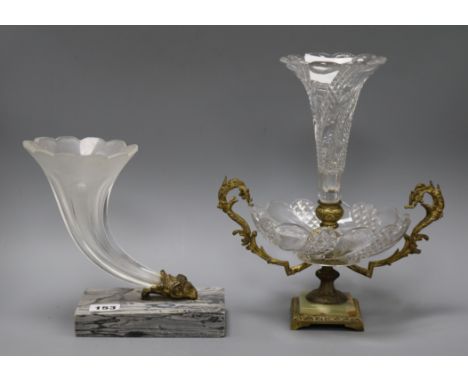 A cornucopia epergne and a single trumpet epergne tallest 28cm