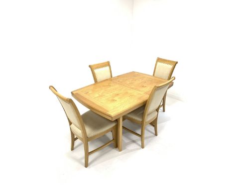 Contemporary light oak extending dining table, with one additional leaf (W90cm, L140cm H75cm) together with a set of four mat