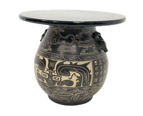 Eastern ceramic occasional table, with an ebonised circular top D62cm