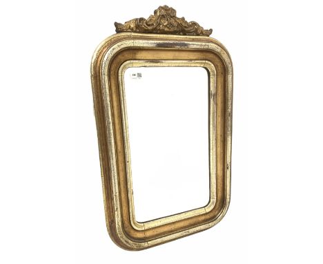 18th century design gilt framed wall mirror, the moulded pediment over bevelled plate 55cm x 85cm
