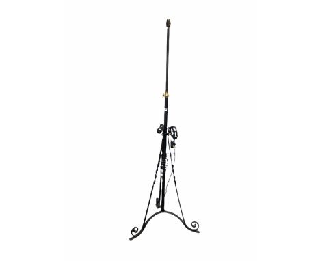 Telescopic wrought metal standard lamp with scrolled decoration H156
