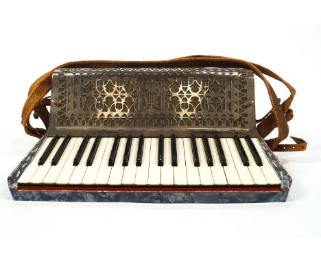 A Frontaline accordion, in blue mother of pearl effect finish, marked made in Italy 856, cased
