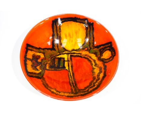 A Poole pottery  Delphis bowl, shape 58 (34cm diameter) bearing Carol Cutler's initials to base