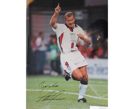 ALAN SHEARER    Signed colour action photo 24"x16" of Alan Shearer playing for England against Argentina in the 1998 World Cu