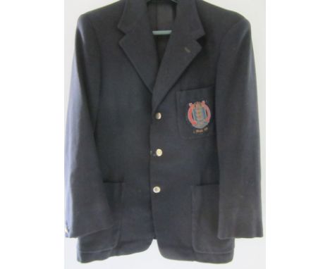 BERT WILLIAMS BLAZER -ENGLAND     Navy blue blazer with "F.A Victory Internationals 1945-46" badge with provenance signed by 