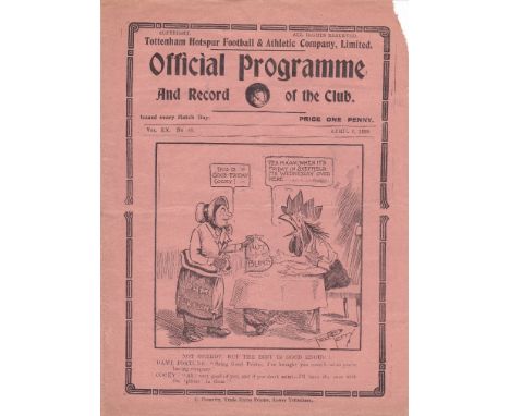 TOTTENHAM - SHEF WED 1928   Tottenham home programme v Sheffield Wed, 6/4/1928, slightly frayed along one edge with minor pap