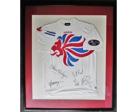 OLYMPIC GOLD / ROWING     Framed and glazed adidas white t-shirt from 1996 Atlanta, autographed to front in black felt tip pe