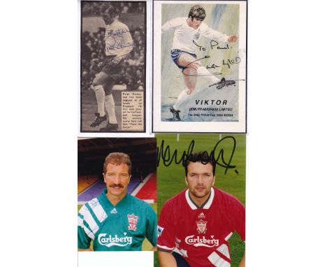 LIVERPOOL AUTOGRAPHS       Ten signed items relating to players who played for Liverpool. 2 white cards, one signed by Sammy 