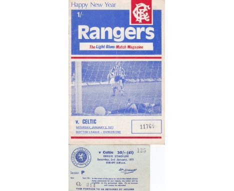 RANGERS - CELTIC DISASTER 71    Programme and ticket for Rangers v Celtic, 2/1/71, 66 people were killed in a crush near the 