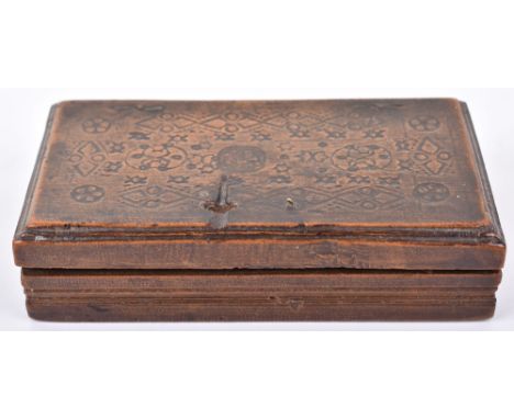 An unusual Dutch coin/weight scales, possibly 17th century, with original brass weights and scale in casket, the scales stamp