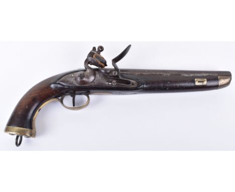 An 18th century English flintlock pistol, the lock stamped with a crown over ON, with lanyard ring, 9in barrel.              