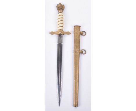 Third Reich Kreigsmarine Naval Officers dress dagger, by F.W. Holler Solingen, gilt wash finish, white celluloid grip with wi