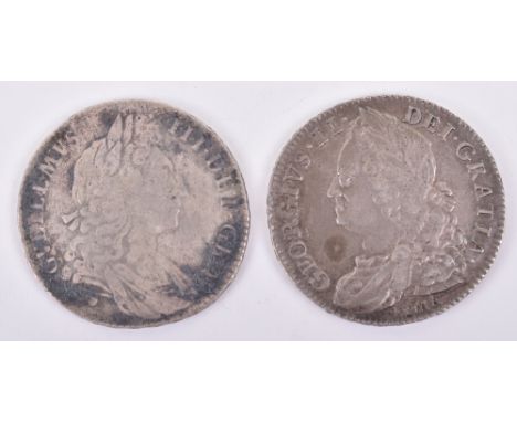 George II, Halfcrown 1746 LIMA, S.3695A EF attractively toned, with a William III Halfcrown 1696, fine, (2)