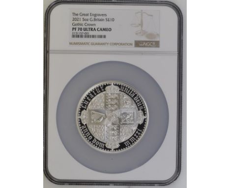 UNITED KINGDOM. Elizabeth II, 1952-2022. Silver 10 pounds, 2021. Royal Mint. Proof. The Great Engravers seriesA re-interpreta