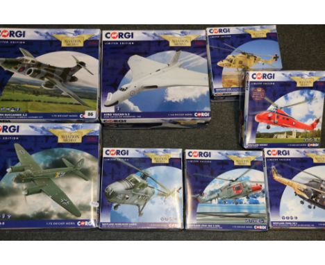 8 Corgi 1:72 scale and 1:144 scale The Aviation Archive models including AA31208 Avro Vulcan, AA34113 Blackburn Buccaneer, AA