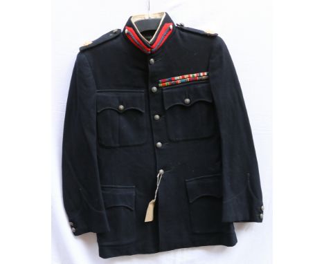 British Army dress uniform jacket with white metal crown in wreath buttons and medal ribbons for Distinguished Service Order 