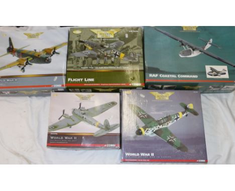 Five Corgi Aviation Archive model aircraft including AA36103 RAF Coastal Command PBY Catalina mkIVA, US34903 Messerschmitt Bf