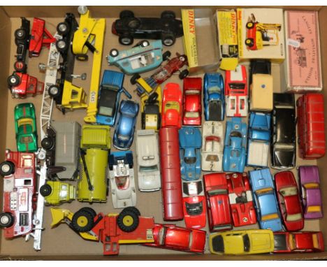 Approximately forty Dinky Toys and other playworn diecast model vehicles including 285 Merryweather Marquis Fire Tender, 970 