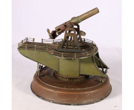 Early Marklin of Germany coastal defence gun turret model on revolving base, early red Marklin mark to base, 22cm diameter&nb