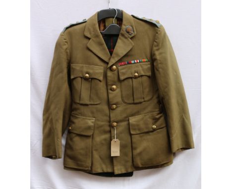 British Army dress uniform green khaki jacket with A Laird and Sons Ltd of Dundee and Perth interior pocket label "E C Harley