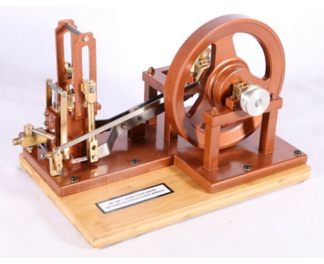 Model of a beam steam engine built by Albert Ranaldi, 28cm wide on wooden plinth 