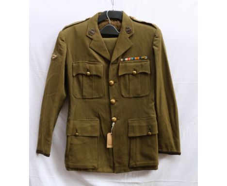 British Army green khaki dress uniform jacket with West and Son Ltd interior pocket label "215428 MAJ R F COOPER", having Roy