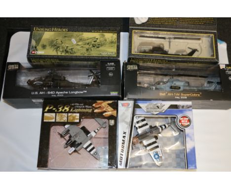 Corgi 1:48 scale Unsung Heroes Vietnam Series II US51202 and US51204, two Unimax Forces of Valour 1:48 scale helicopters, and