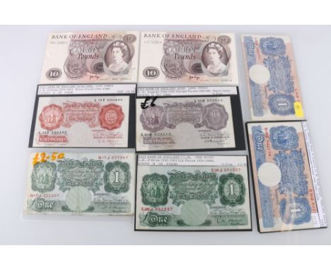 BANK OF ENGLAND two £10 ten pound banknotes Portrait series (1971) BE155c, four £1 one pound banknotes and two 10 shilling no