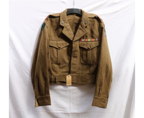 British Army green khaki dress uniform tunic with Mourne Clothing Co Ltd label "Battledress Blouses 1949 pattern size 14 date