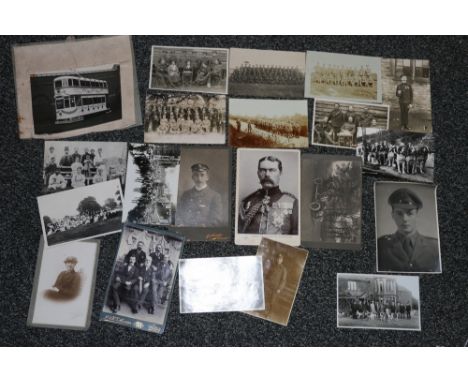 A collection of 100s of CDVs, photographs etc including motor cars, cricket team, Cody's Aeroplane at Penisone 1909, Thomas O