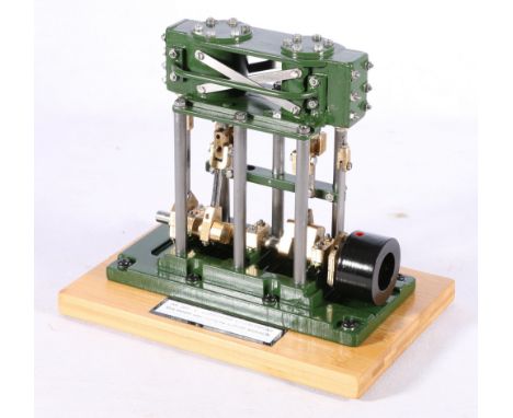 Model of a compound steam engine built by Albert Ranaldi, 19cm tall on wooden plinth 