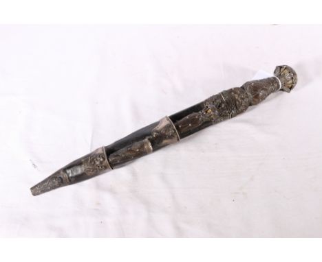 Scottish dirk with white metal mounted carrying designs of thistles and St Andrew on the cross, faceted citrine finials, repl